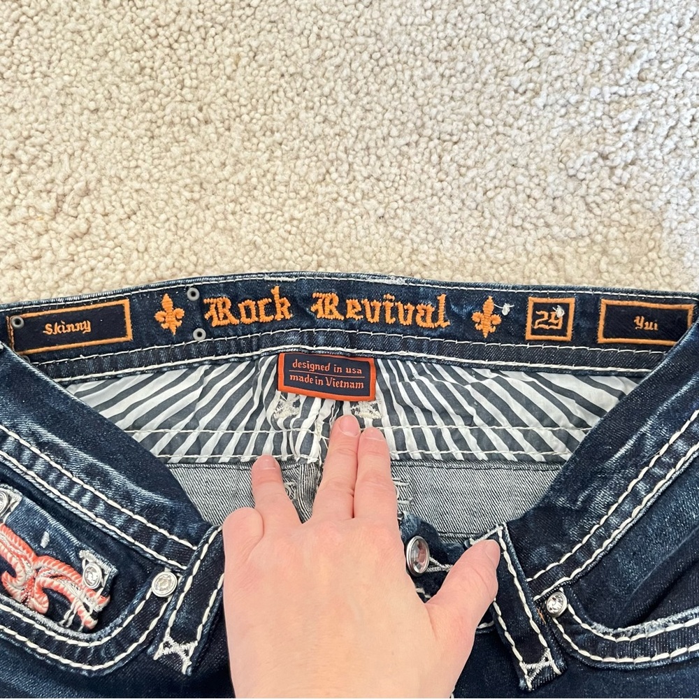 Rock Revival Embroidered Dark Blue Women's Skinny Jeans Sz 29 Cowgirl Chic Rare‎ - Picture 12 of 12
